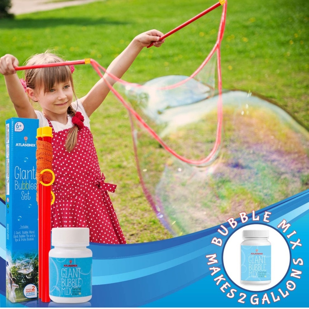 Giant Bubble Wands & Bubble Mix for 2 Gallons of Big Bubble Solution